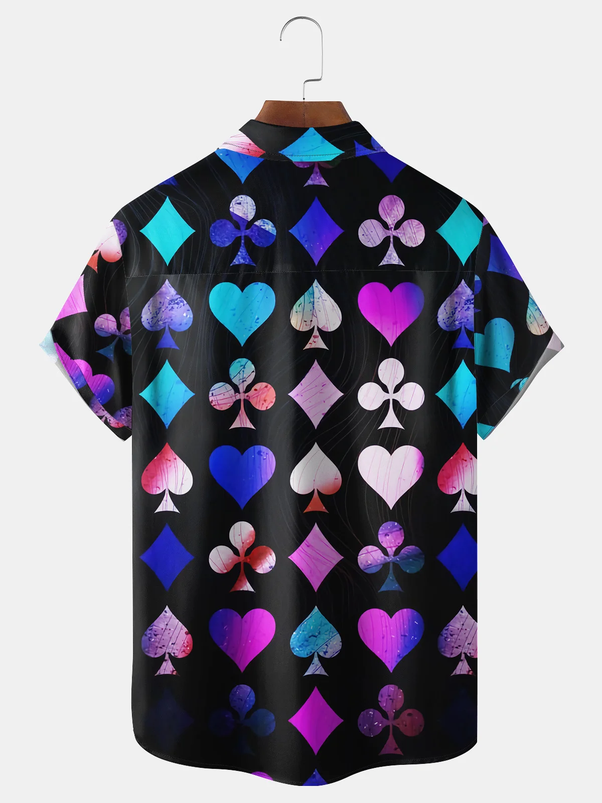 Poker Symbol Chest Pocket Short Sleeve Hawaiian Shirt