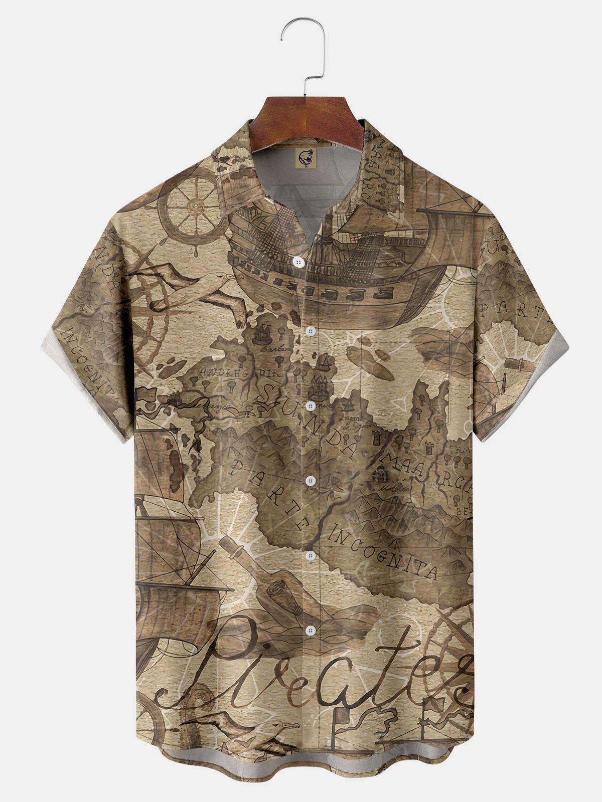 Map Sailing Chest Pocket Short Sleeve Hawaiian Shirt