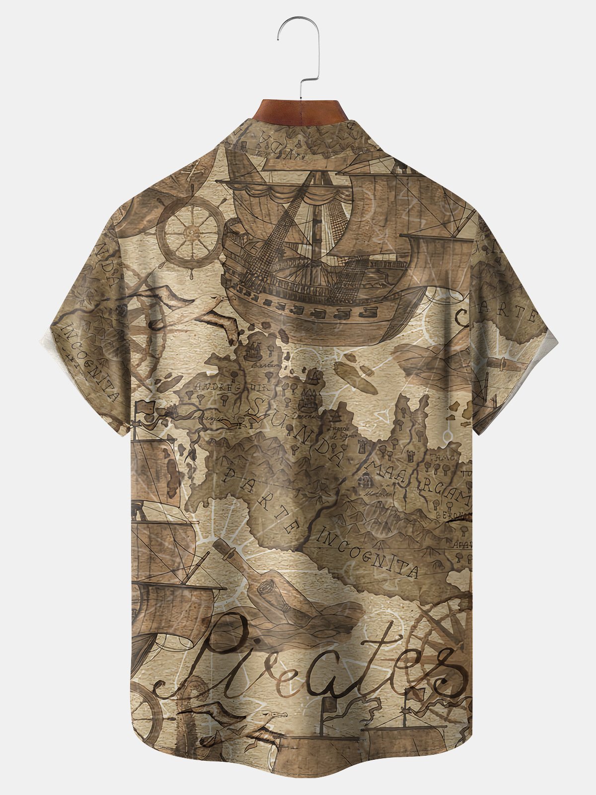 Map Sailing Chest Pocket Short Sleeve Hawaiian Shirt