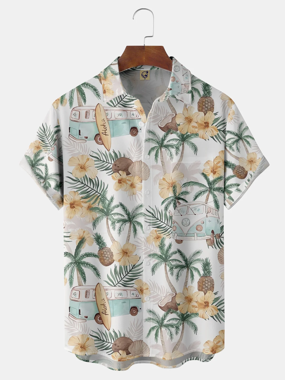 Coconut Tree Chest Pocket Short Sleeve Hawaiian Shirt