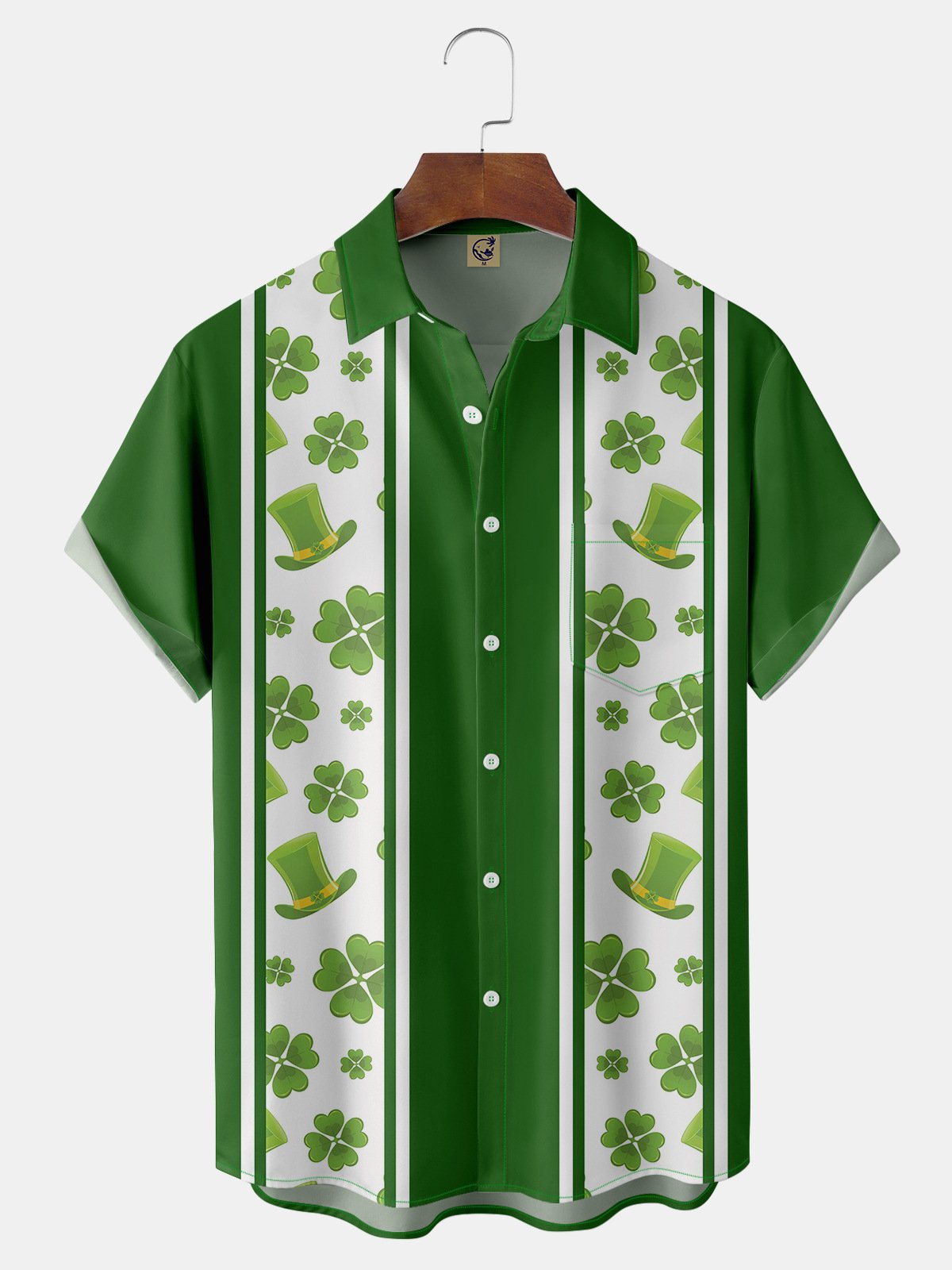 St. Patrick's Clover Chest Pocket Short Sleeve Bowling Shirt