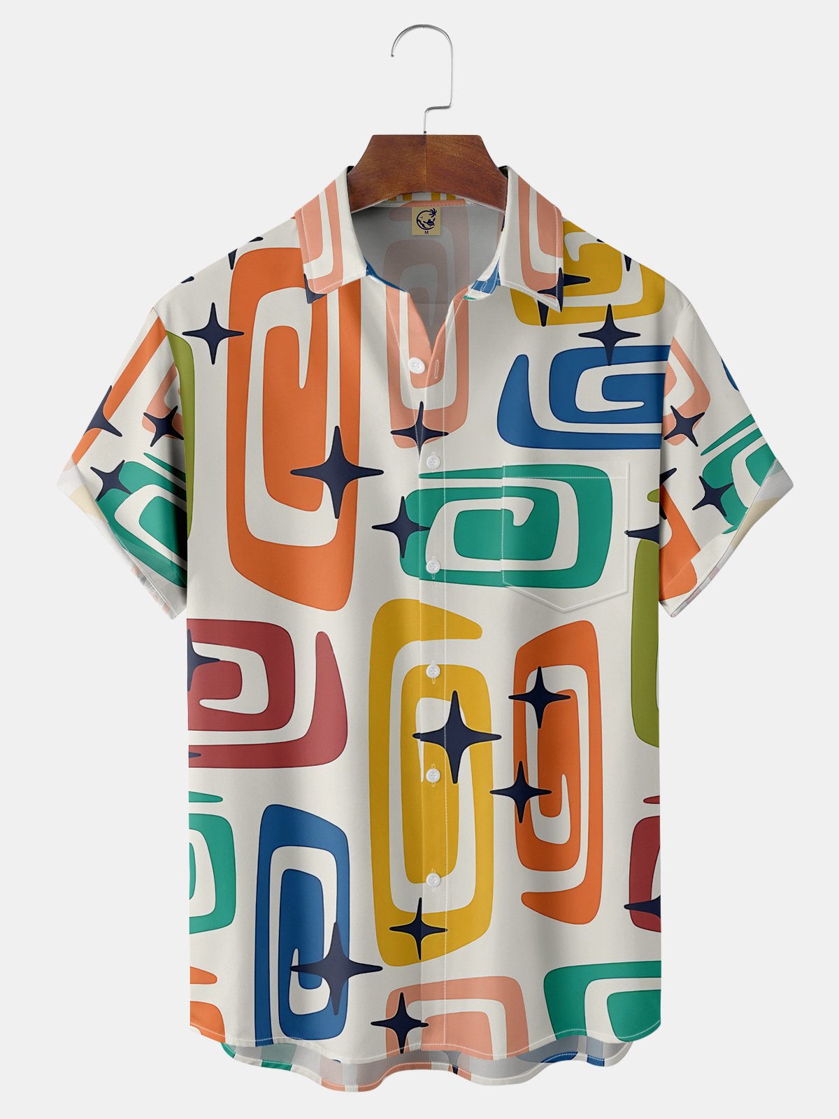 Geometry Chest Pocket Short Sleeve Casual Shirt