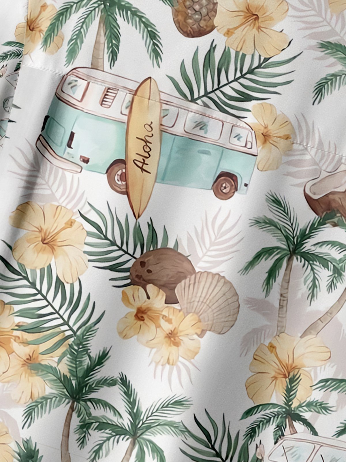 Coconut Tree Chest Pocket Short Sleeve Hawaiian Shirt