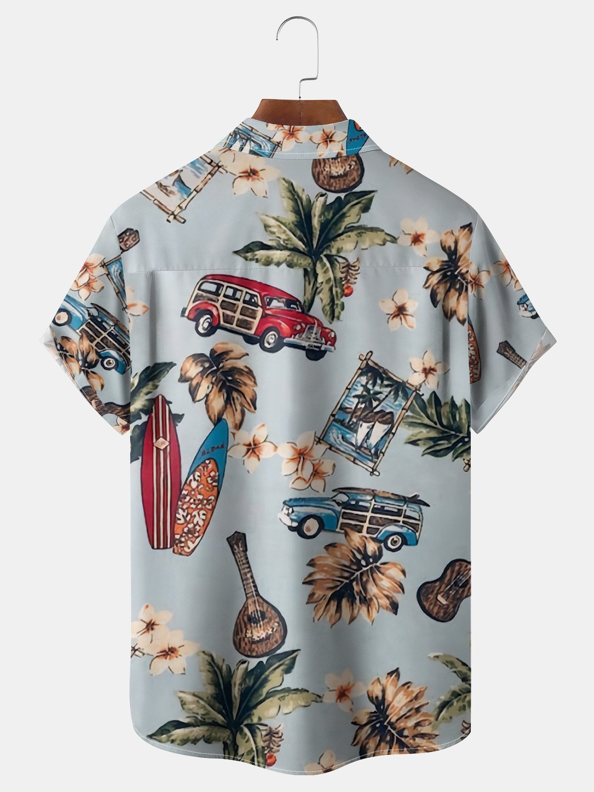 Palm Leaf Chest Pocket Short Sleeve Hawaiian Shirt