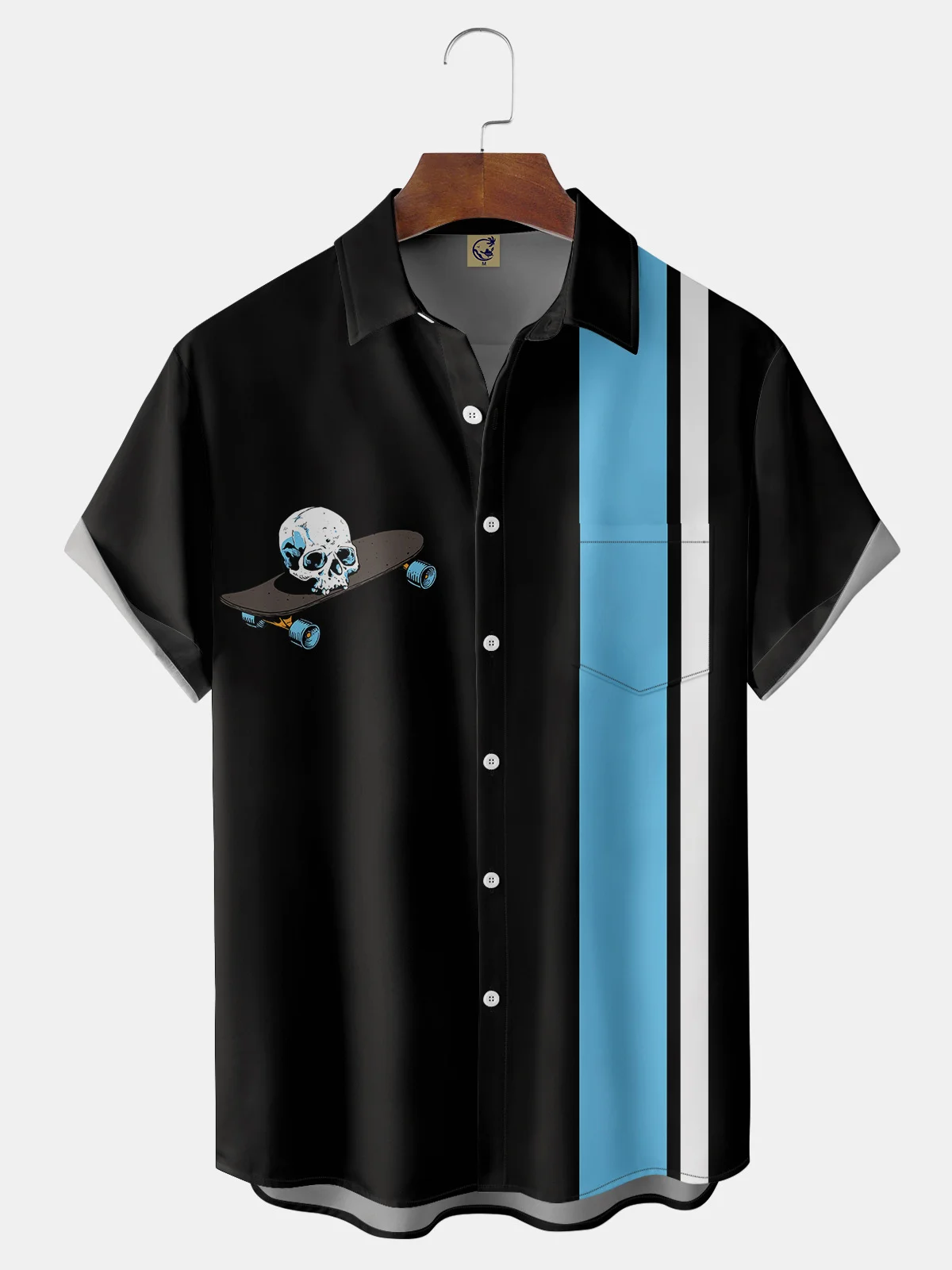 Skateboard Chest Pocket Short Sleeve Bowling Shirt