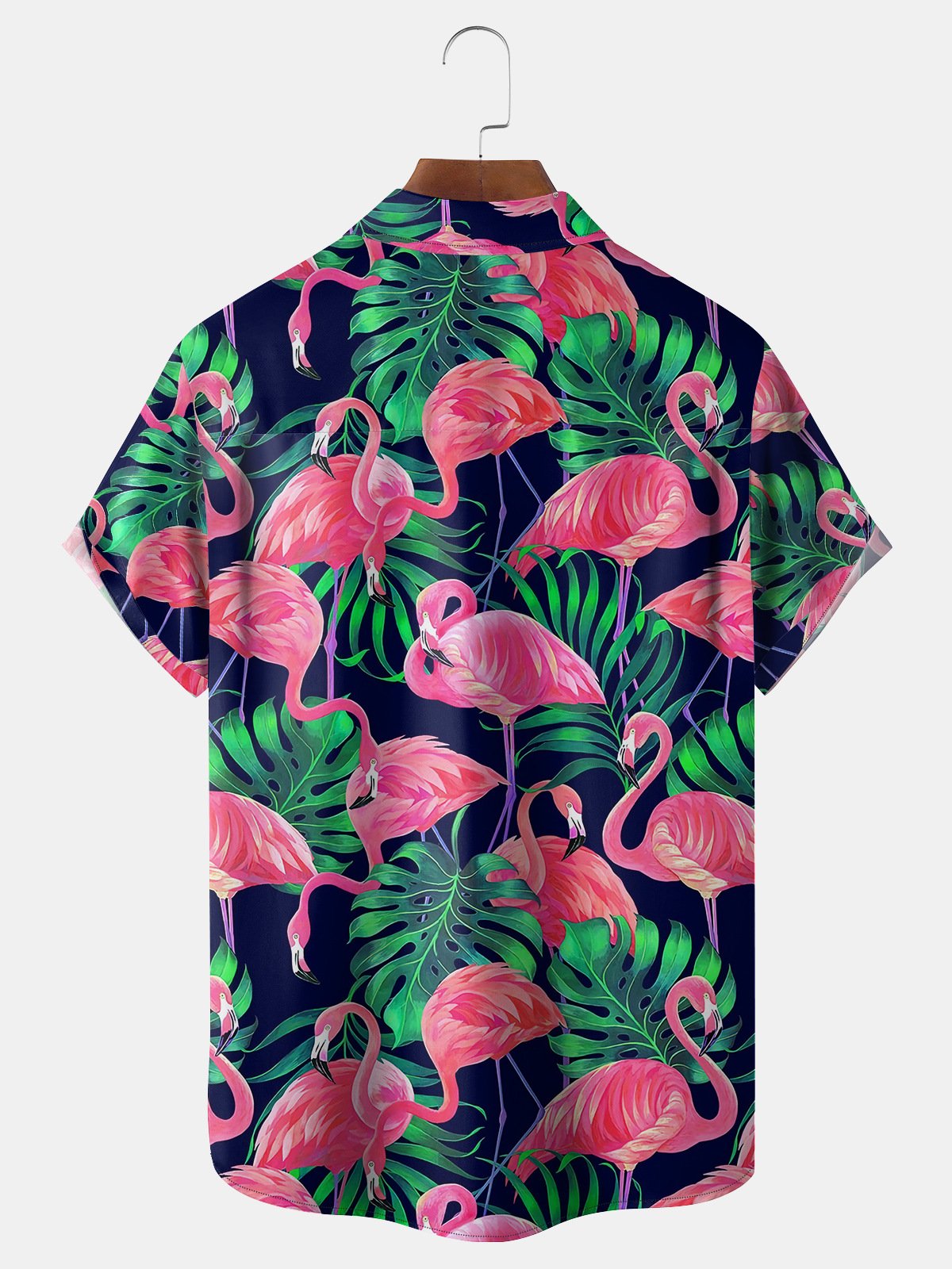 Flamingo Chest Pocket Short Sleeve Hawaiian Shirt