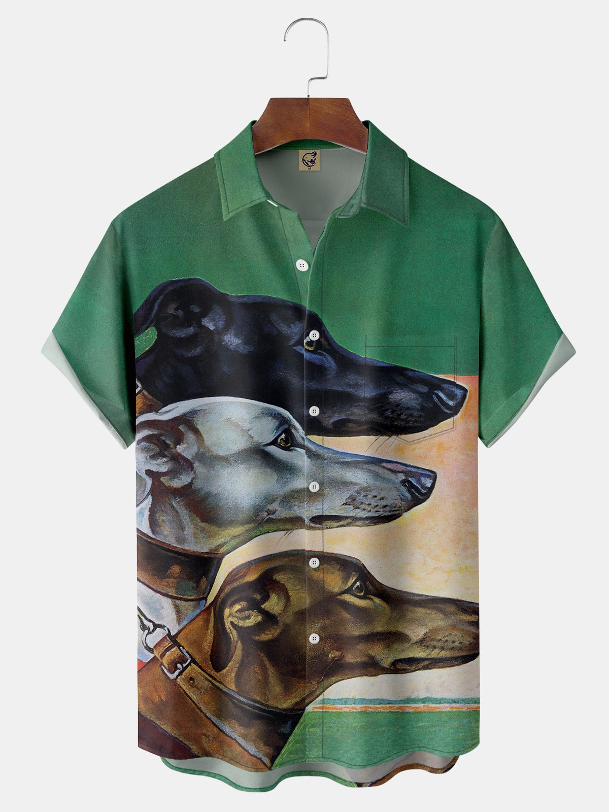 Greyhound Dog Chest Pocket Short Sleeve Casual Shirt