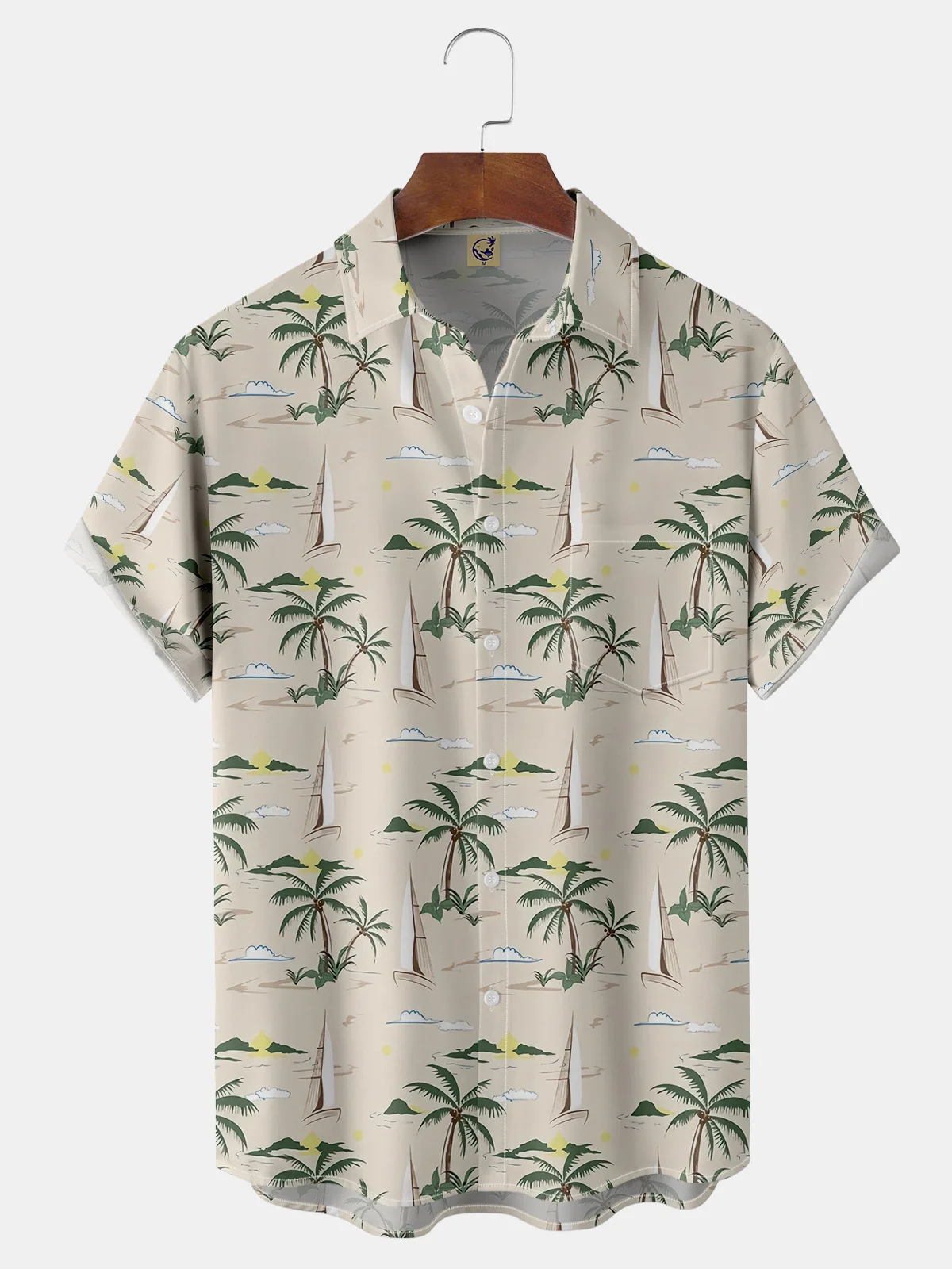 Coconut Tree Chest Pocket Short Sleeve Hawaiian Shirt