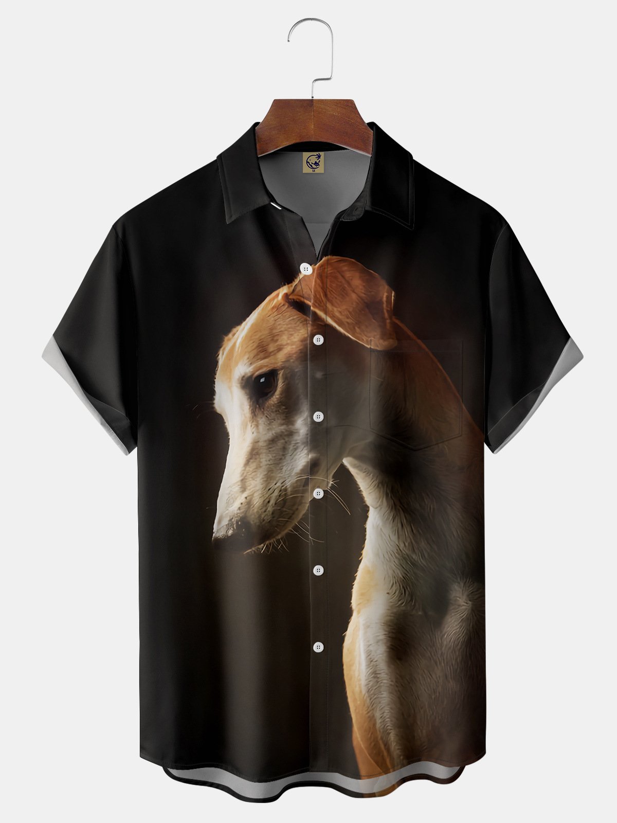 Greyhound Dog Chest Pocket Short Sleeve Casual Shirt