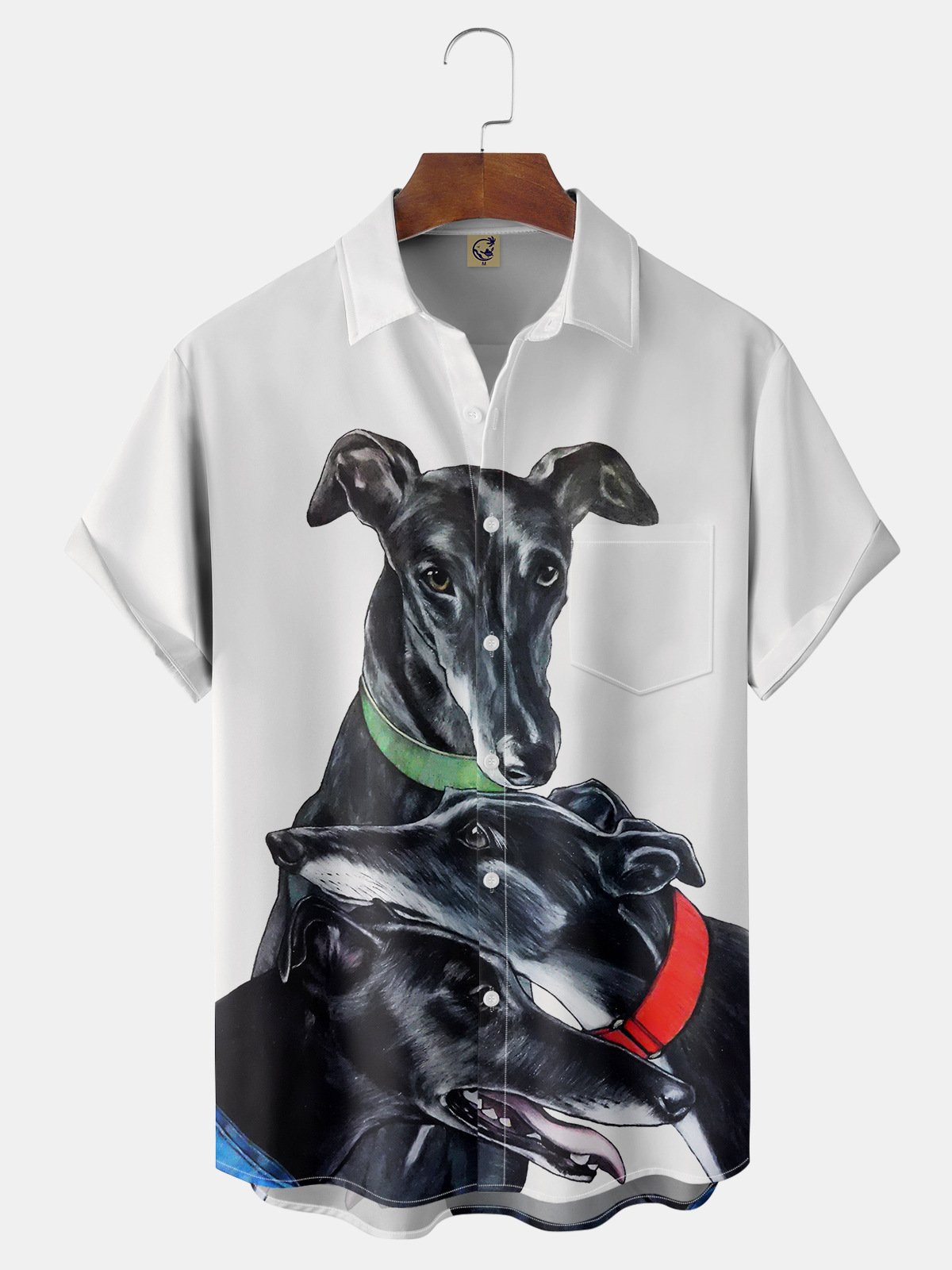 Greyhound Dog Chest Pocket Short Sleeve Casual Shirt