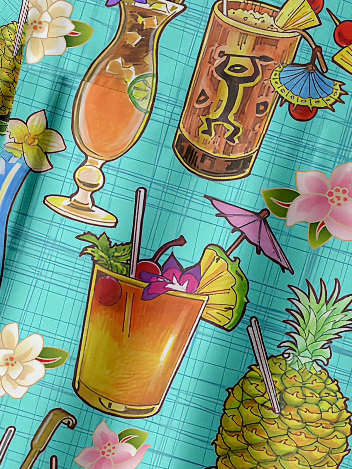 Cocktail Chest Pocket Short Sleeve Hawaiian Shirt