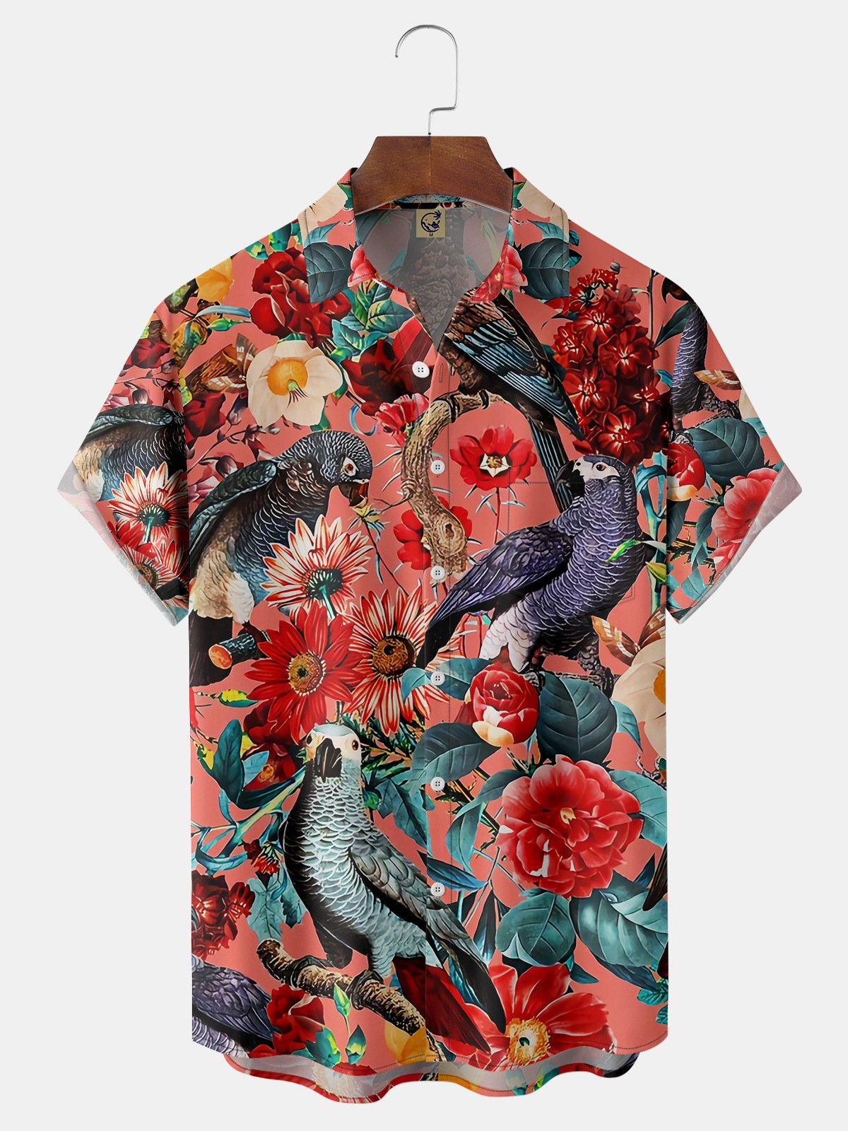 Parrots Chest Pocket Short Sleeve Hawaiian Shirt