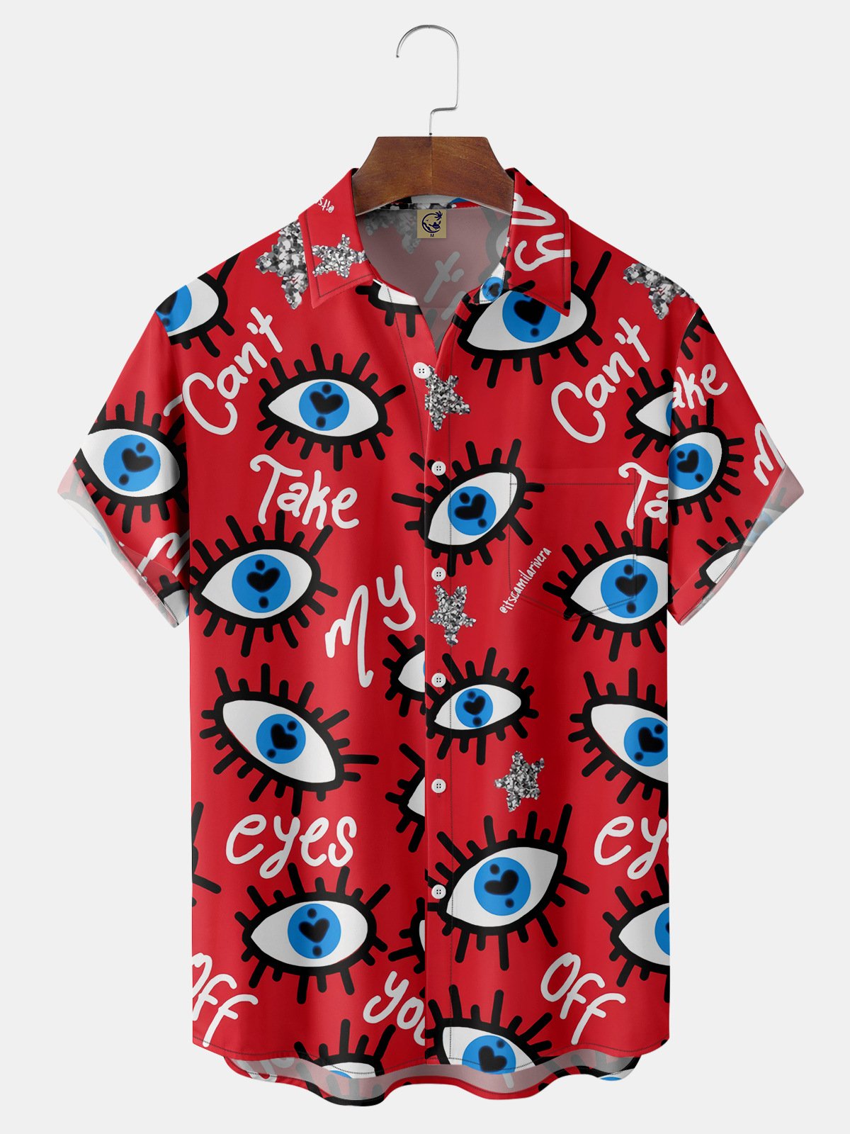 Funky Eyes Chest Pocket Short Sleeve Casual Shirt