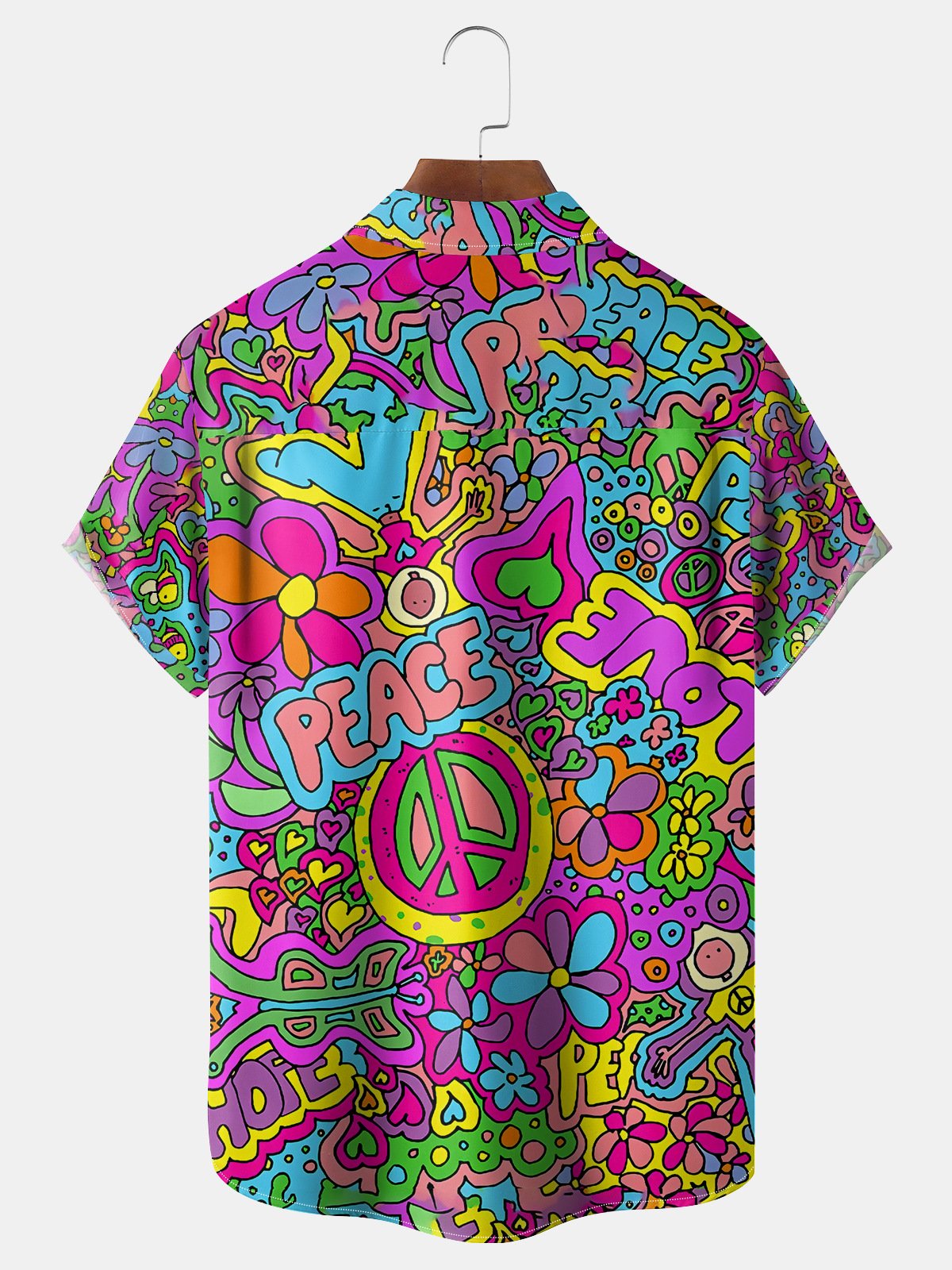 Hippie Love and Peace Chest Pocket Short Sleeve Casual Shirt