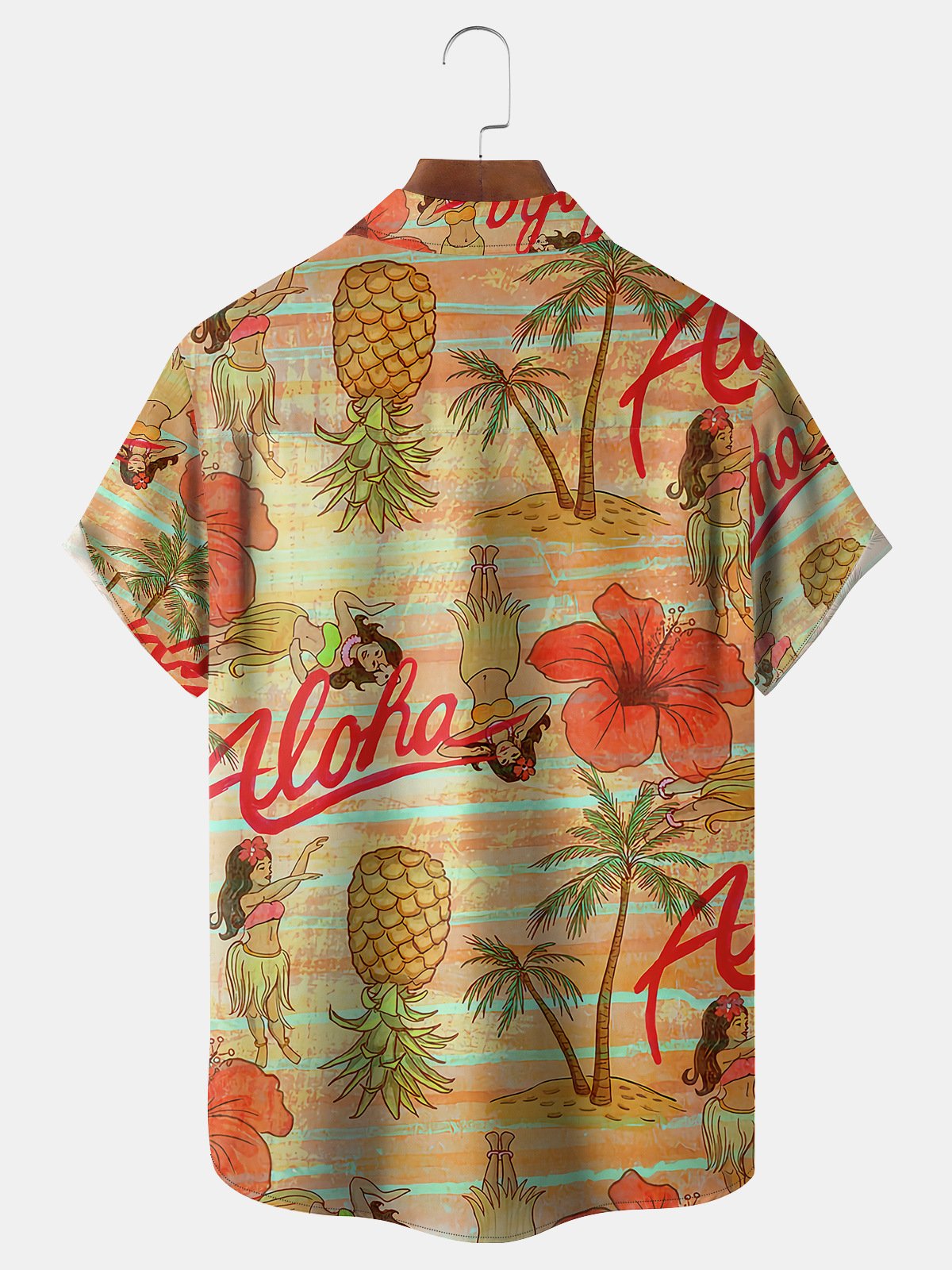 Hula Girl Chest Pocket Short Sleeve Hawaiian Shirt