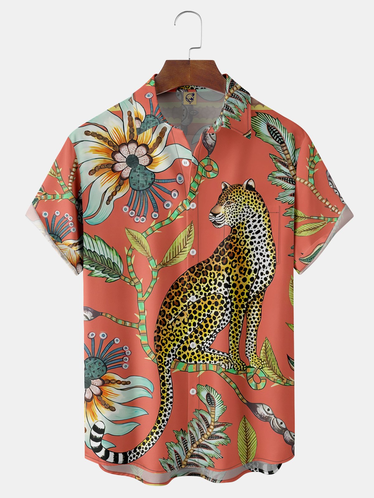 Leopard Tropical Chest Pocket Short Sleeve Hawaiian Shirt