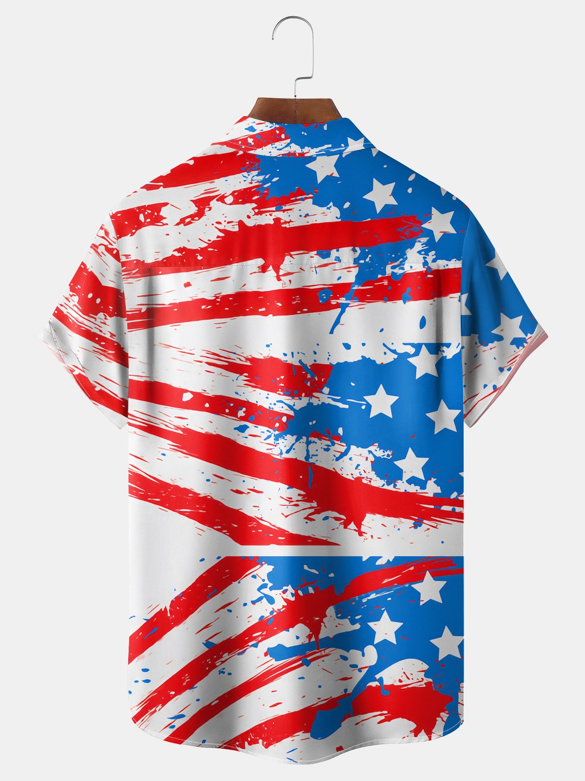 Hardaddy Independence Day Flag Dinosaur Chest Pocket Short Sleeve Shirt