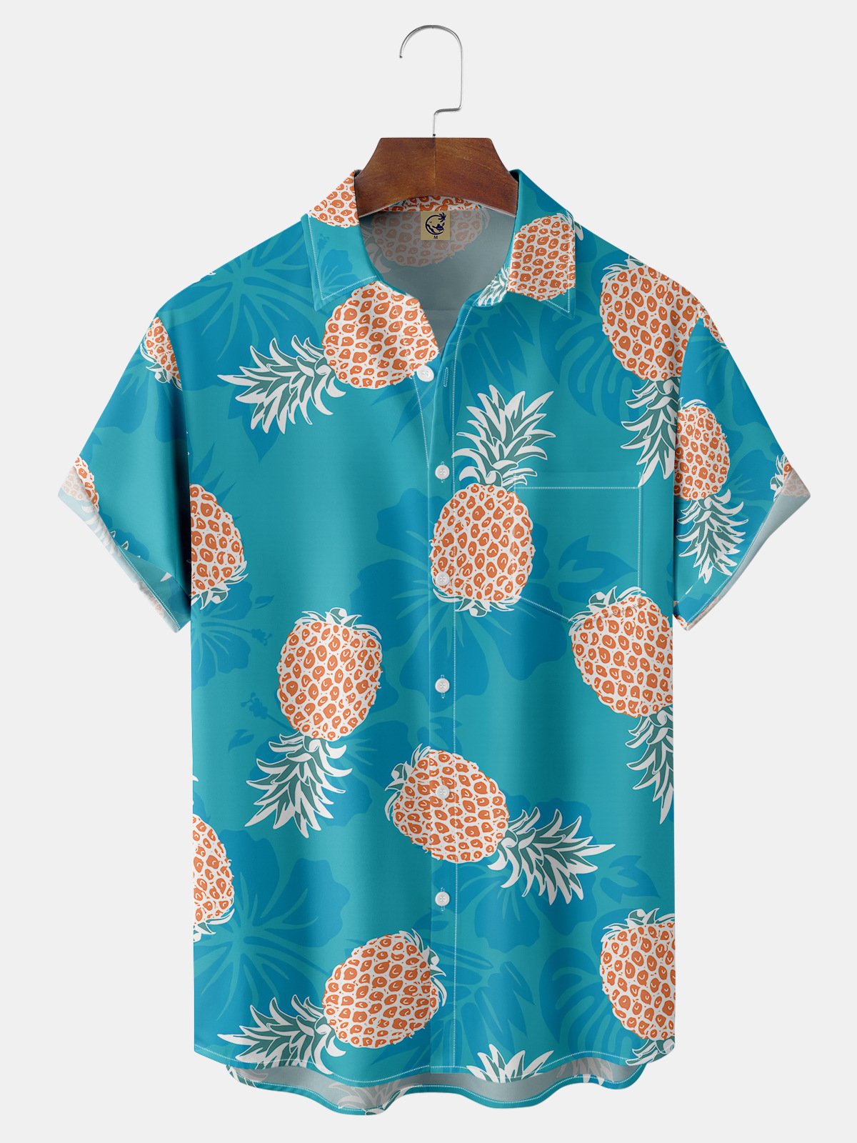 Fruit Pineapple Chest Pocket Short Sleeve Hawaiian Shirt