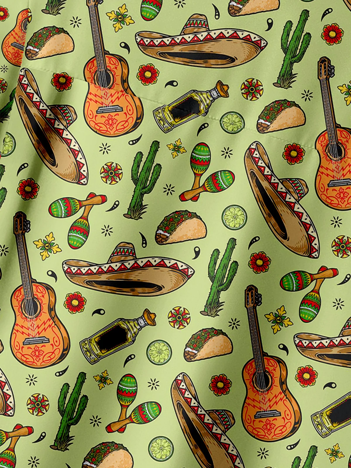 Cinco De Mayo Dinosaur Chest Pocket Short Sleeve Shirt