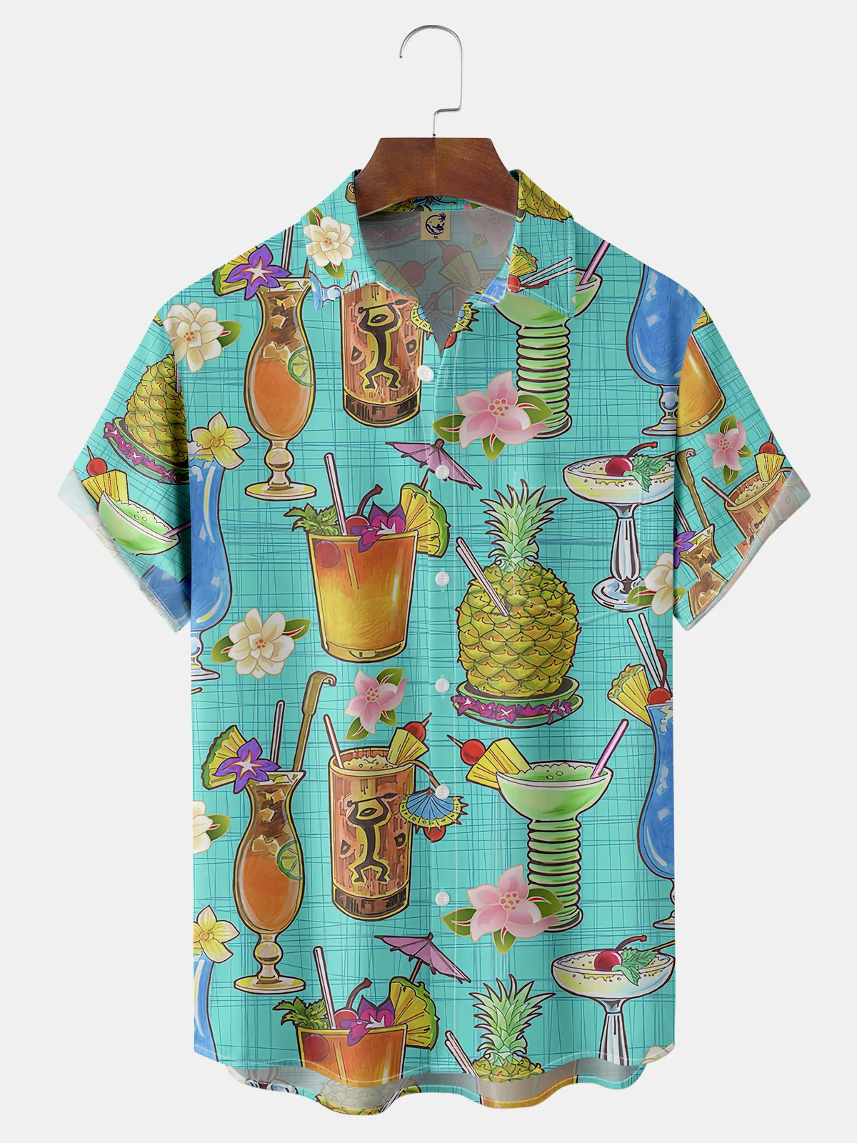 Cocktail Chest Pocket Short Sleeve Hawaiian Shirt