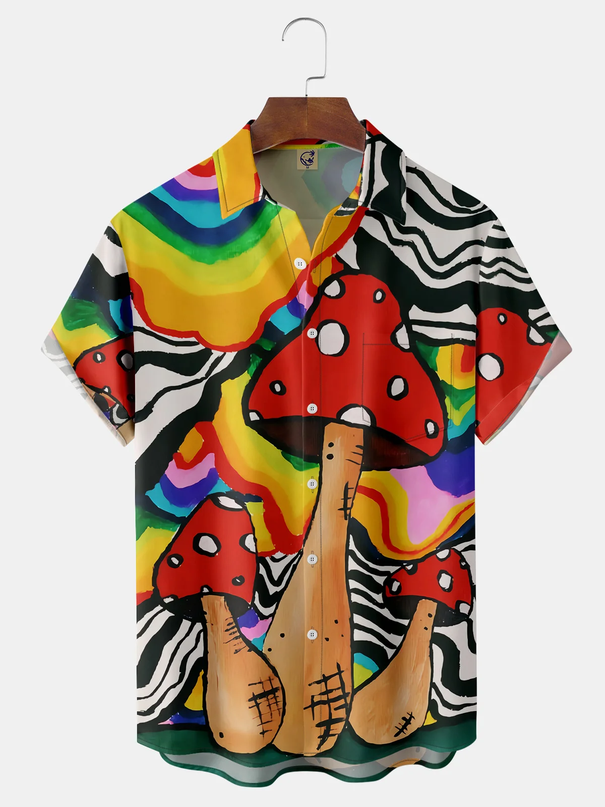 Hippie Mushroom Chest Pocket Short Sleeve Hawaiian Shirt