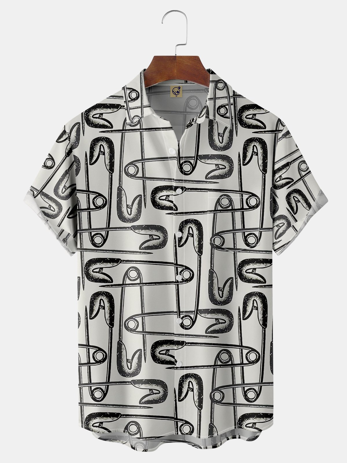 Pins Chest Pocket Short Sleeve Casual Shirt