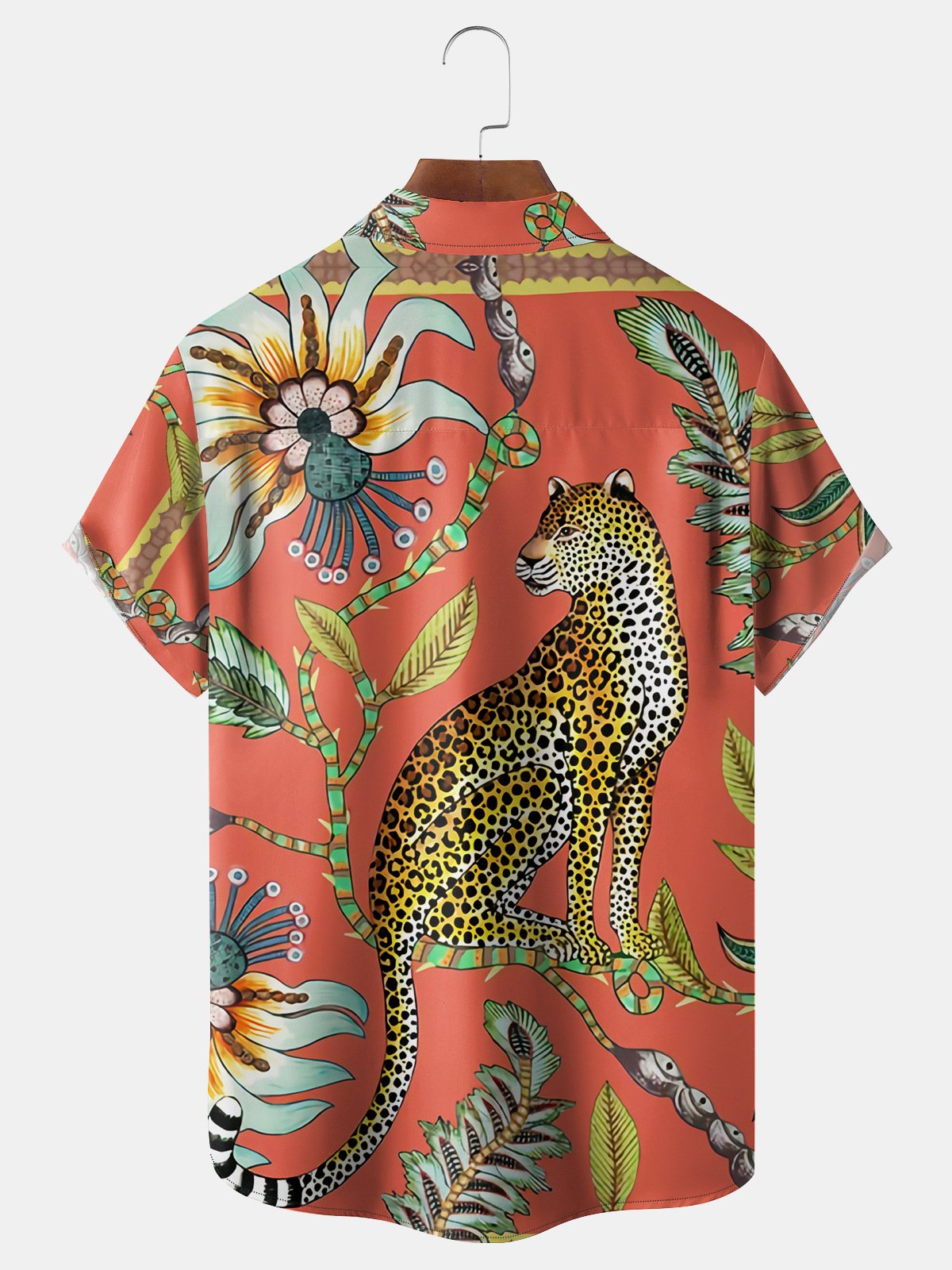 Leopard Tropical Chest Pocket Short Sleeve Hawaiian Shirt