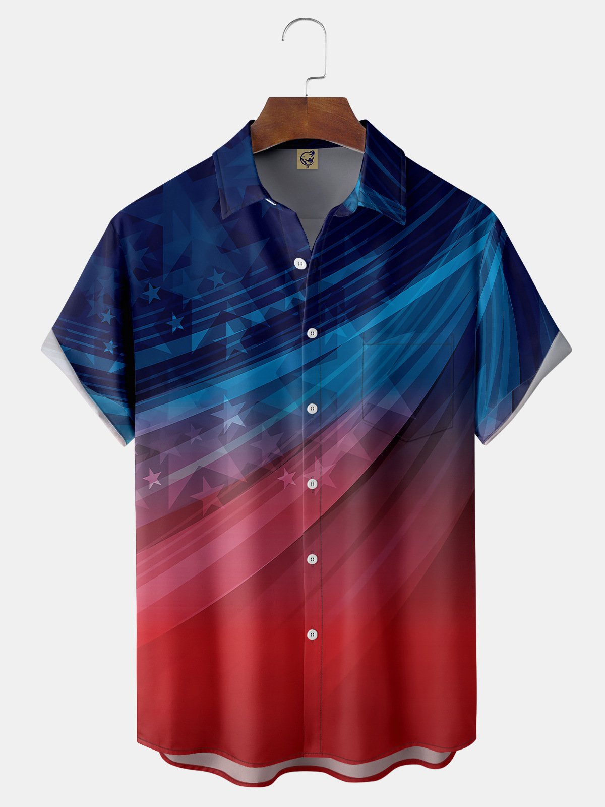 Independence Day Flag Chest Pocket Short Sleeve Shirt