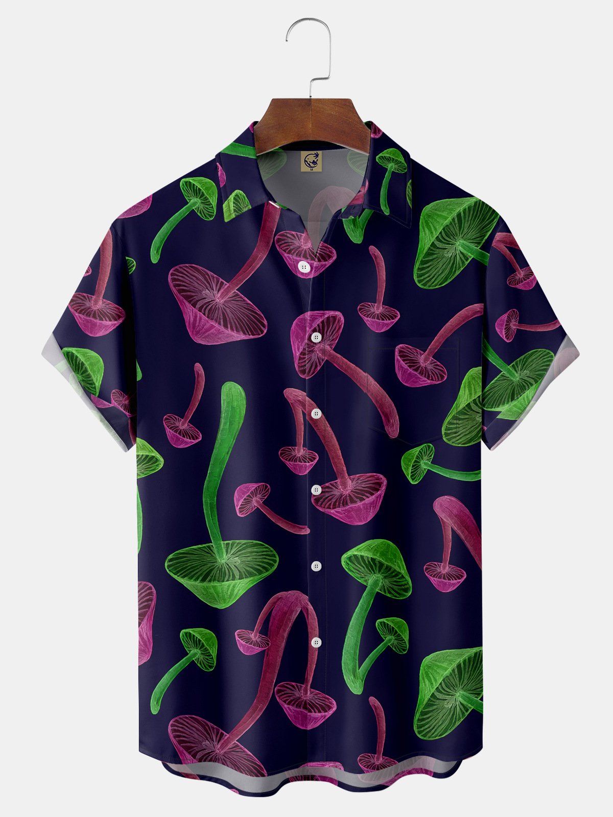 Hippie Mushroom Chest Pocket Short Sleeve Casual Shirt