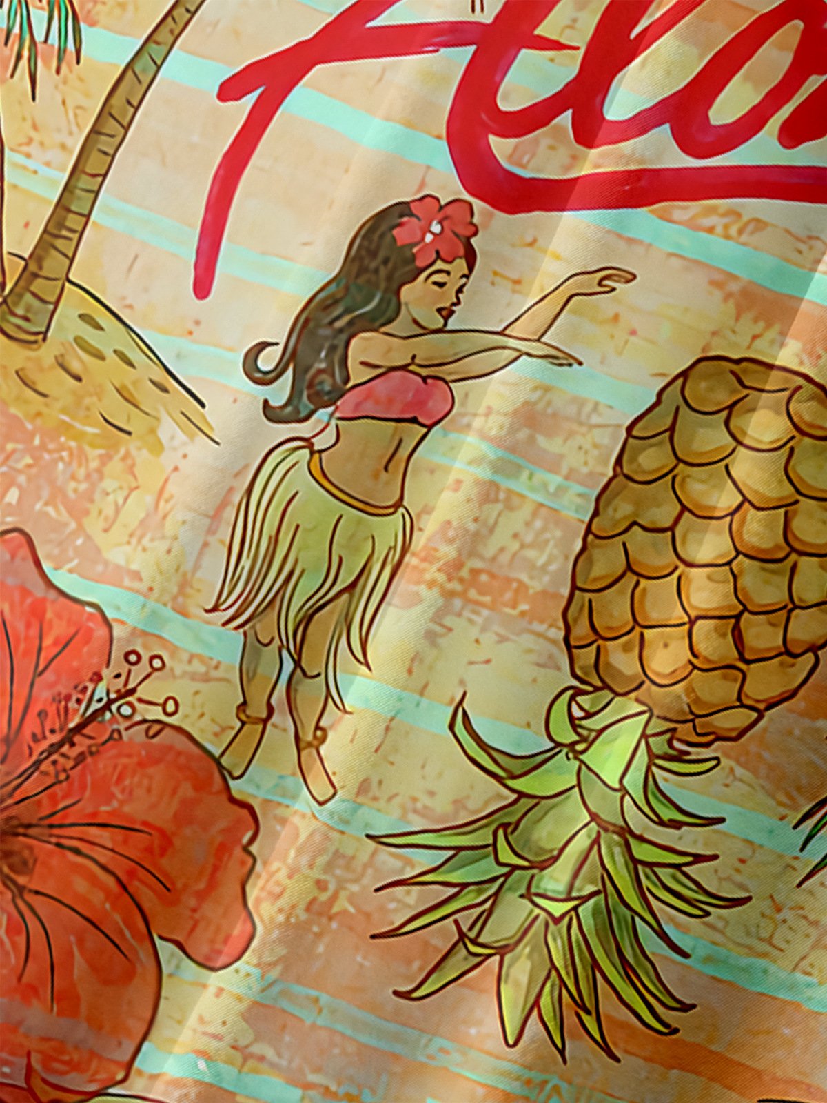 Hula Girl Chest Pocket Short Sleeve Hawaiian Shirt