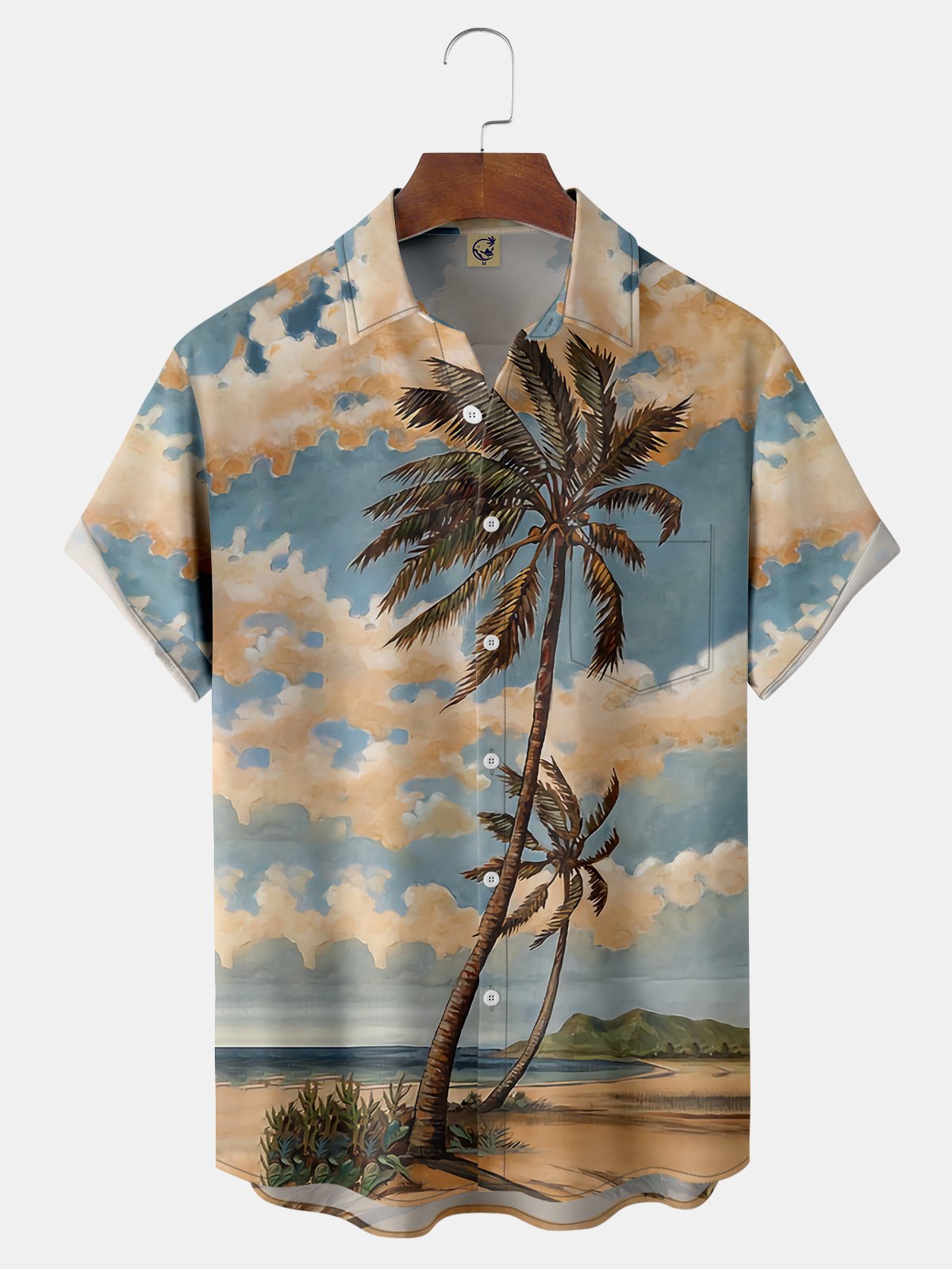 Coconut Tree Chest Pocket Short Sleeve Hawaiian Shirt