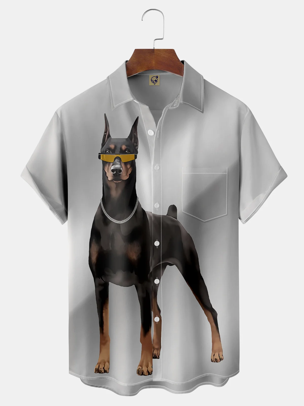Dobermann Chest Pocket Short Sleeve Hawaiian Shirt