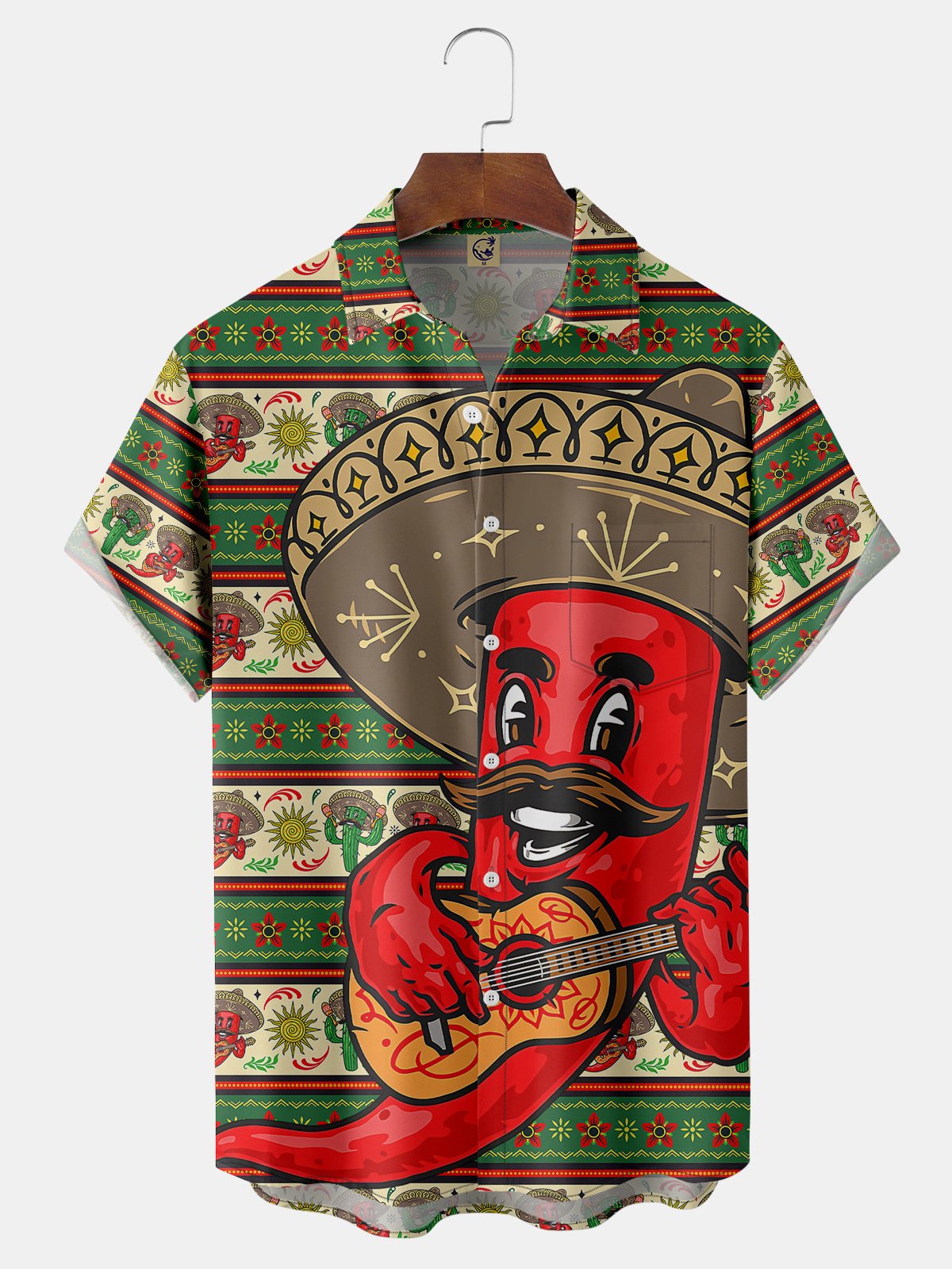 Cinco De Mayo Chili Pepper Chest Pocket Short Sleeve Shirt