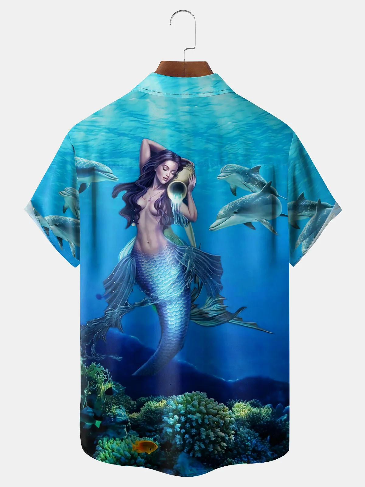 Mermaid Chest Pocket Short Sleeve Hawaiian Shirt