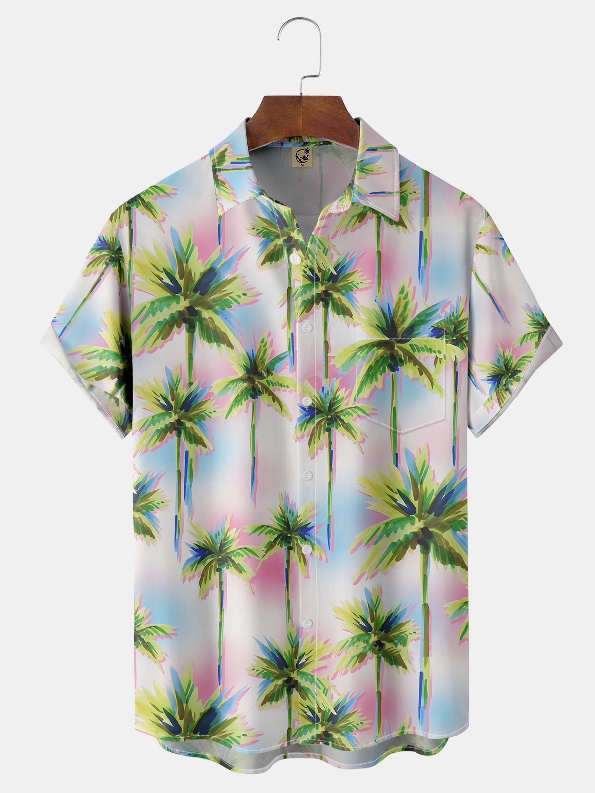 Coconut Tree Chest Pocket Short Sleeve Hawaiian Shirt