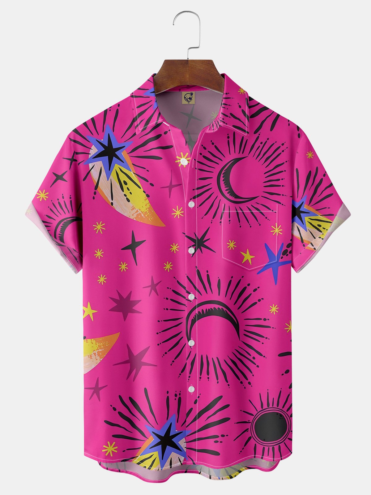 Geometric Chest Pocket Short Sleeve Casual Shirt