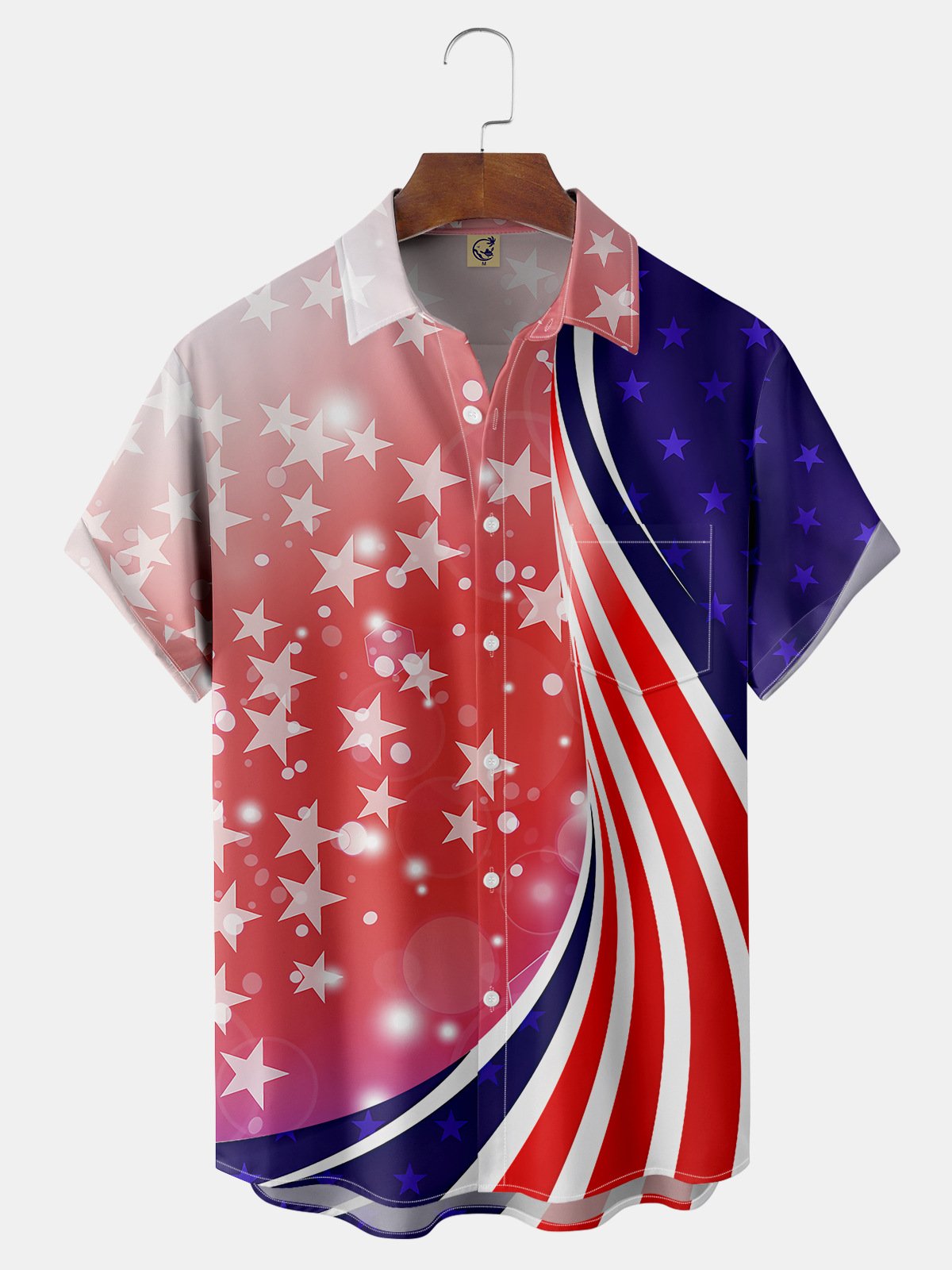 Independence Day Flag Chest Pocket Short Sleeve Shirt