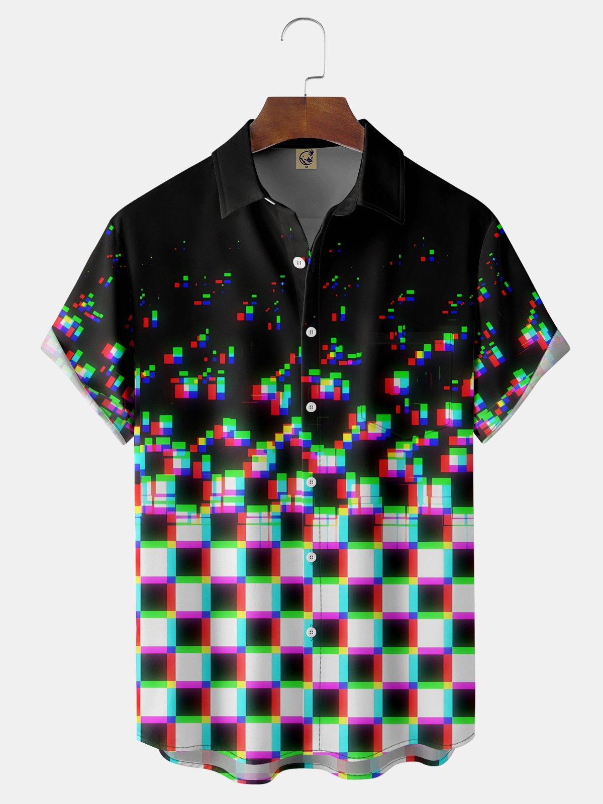 Geometric Check Chest Pocket Short Sleeve Casual Shirt