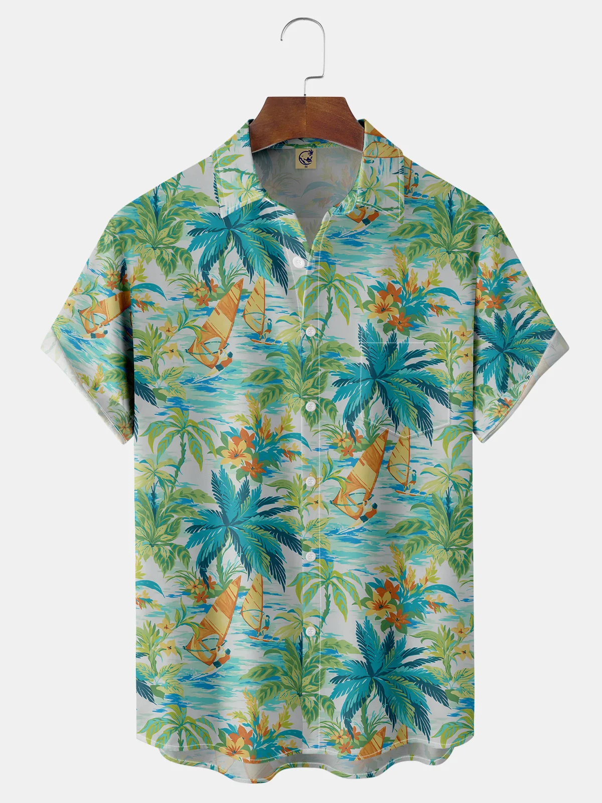 Coconut Tree Chest Pocket Short Sleeve Hawaiian Shirt