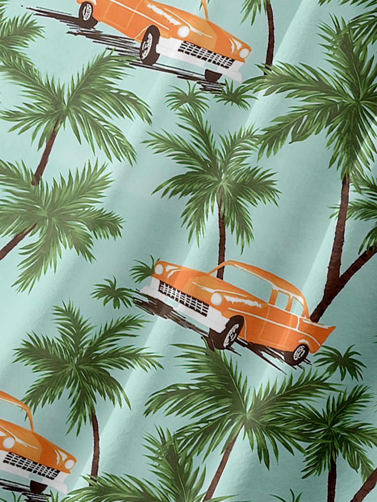 Coconut Tree Car Chest Pocket Short Sleeve Hawaiian Shirt