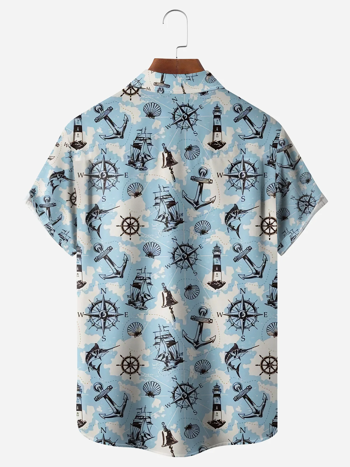 Nautical Marine Life Chest Pocket Short Sleeve Hawaiian Shirt