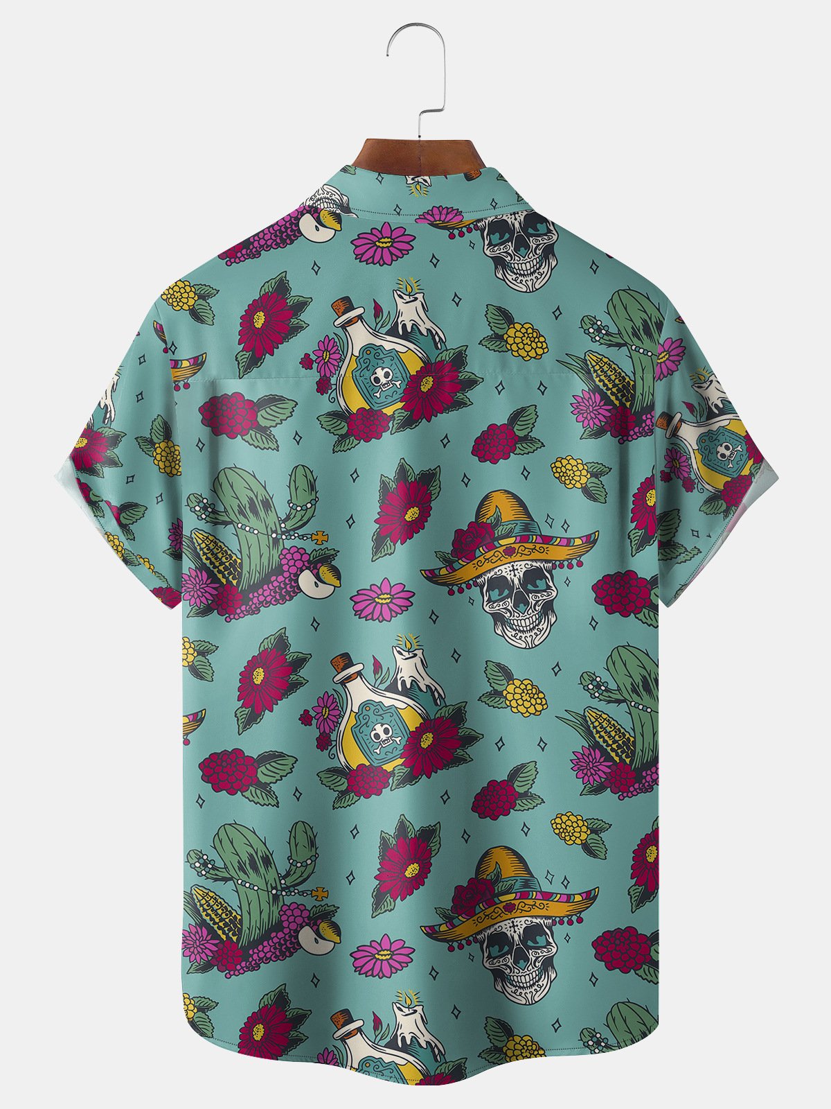 Cinco de Mayo Skull Chest Pocket Short Sleeve Casual Shirt