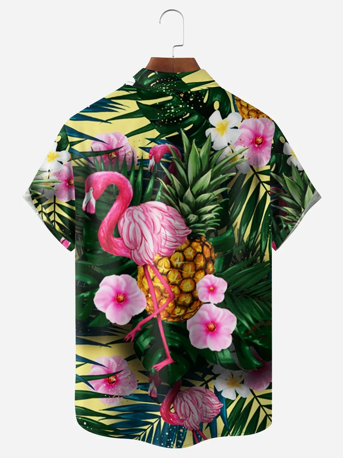 Flamingo Chest Pocket Short Sleeve Hawaiian Shirt