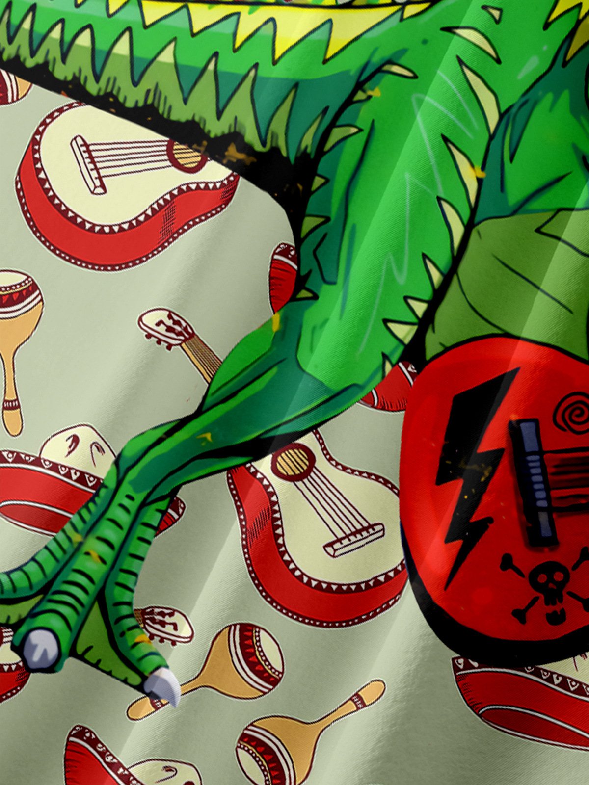 Cinco De Mayo Dinosaur Chest Pocket Short Sleeve Shirt