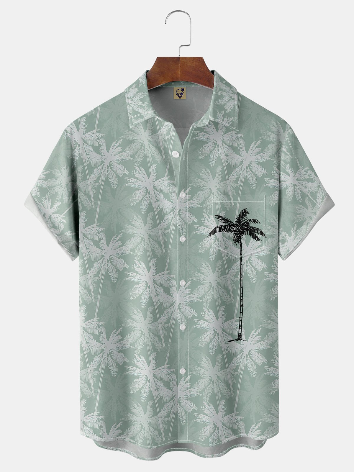 Coconut Tree Chest Pocket Short Sleeve Hawaiian Shirt