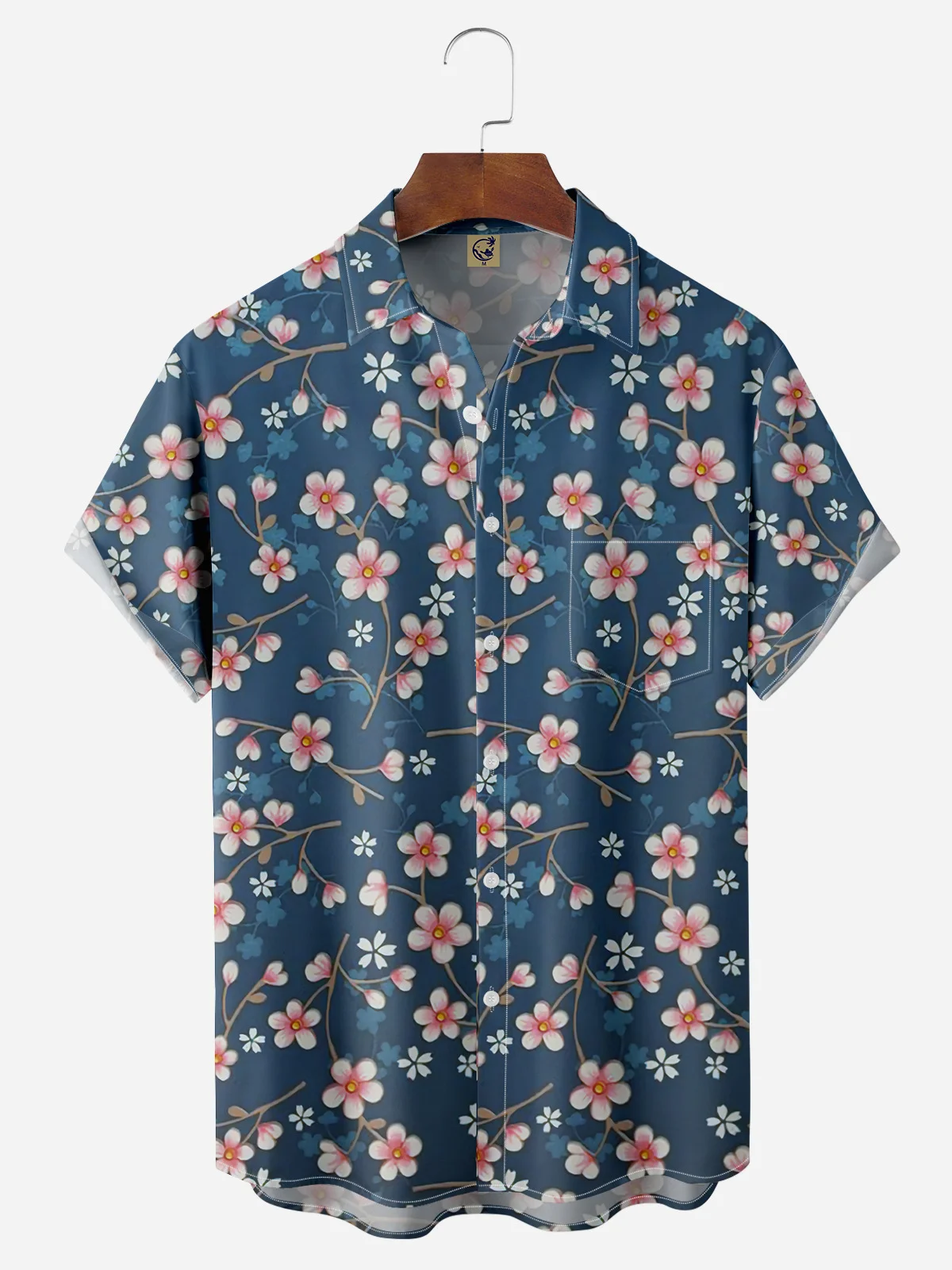 Cherry Blossoms Chest Pocket Short Sleeve Hawaiian Shirt