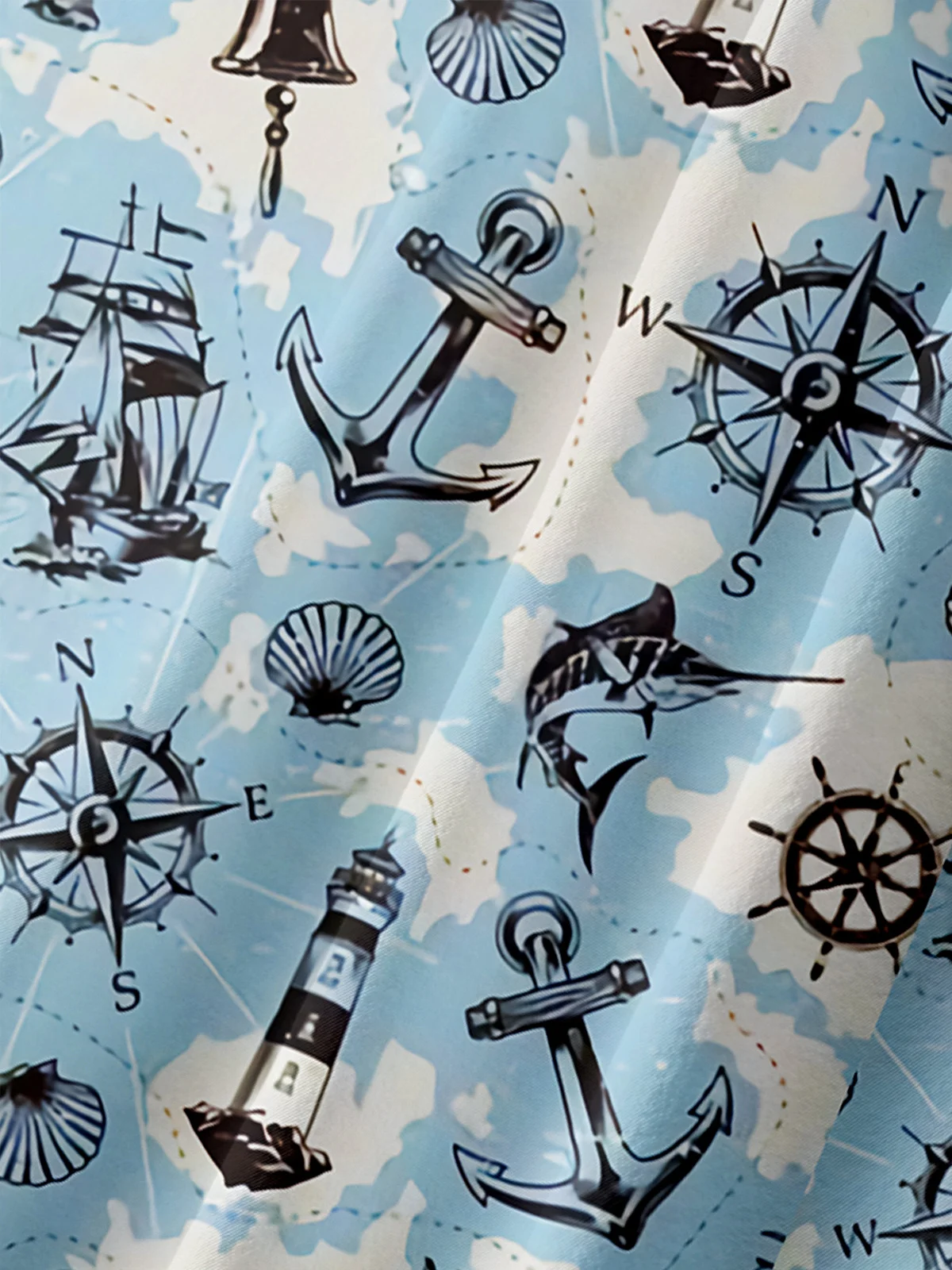 Nautical Marine Life Chest Pocket Short Sleeve Hawaiian Shirt
