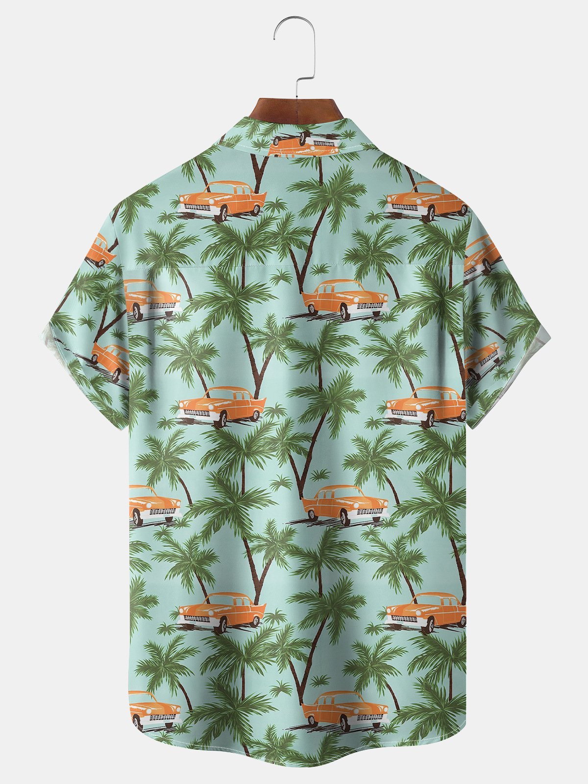 Coconut Tree Car Chest Pocket Short Sleeve Hawaiian Shirt