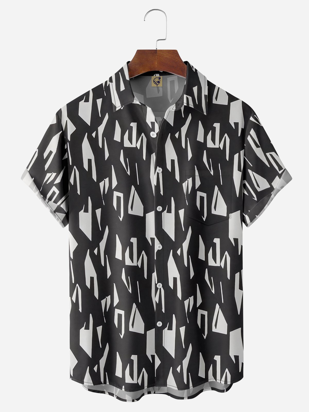 Geometric Chest Pocket Short Sleeve Casual Shirt