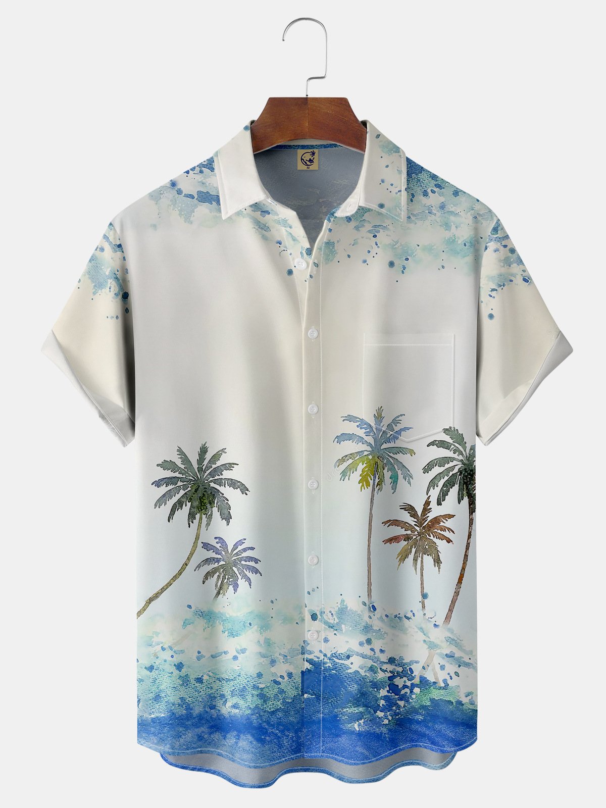 Coconut Tree Chest Pocket Short Sleeve Hawaiian Shirt